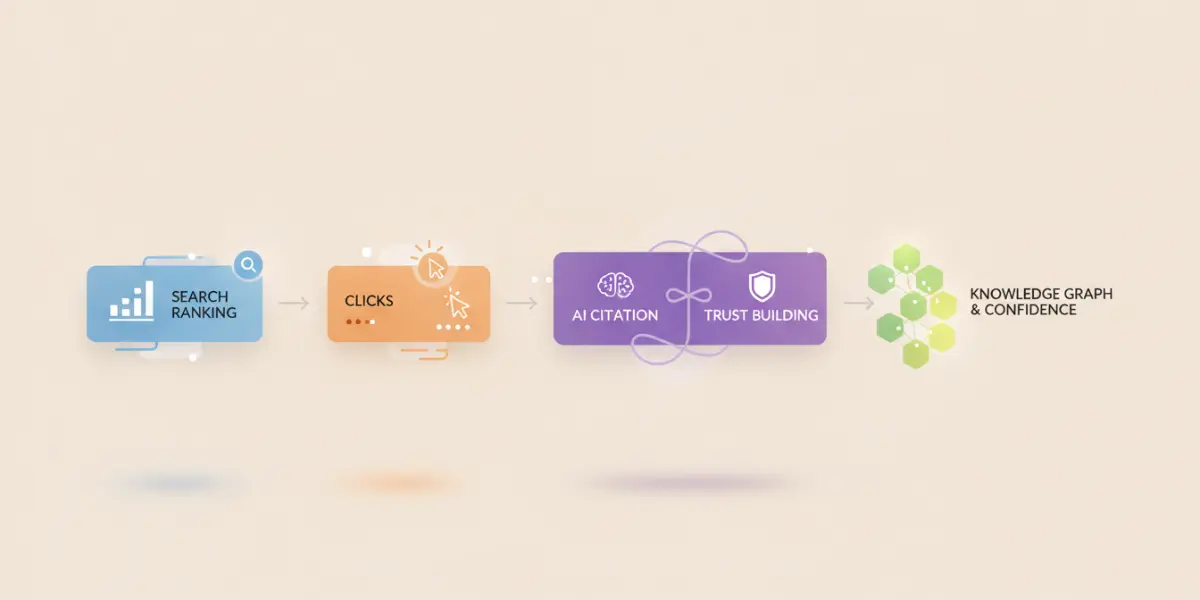 検索順位からAI引用・信頼構築へ価値が移行するイメージ