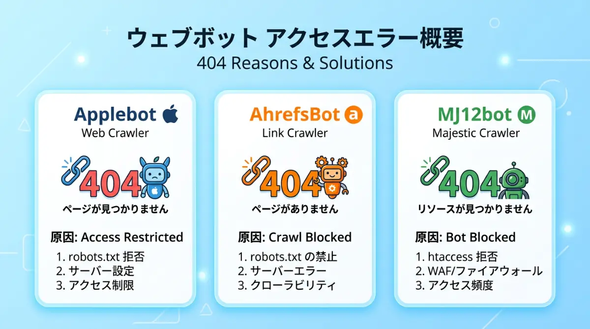 サーバーログで確認できたクローラー別404パターン3つ(Applebot・AhrefsBot・MJ12bot)