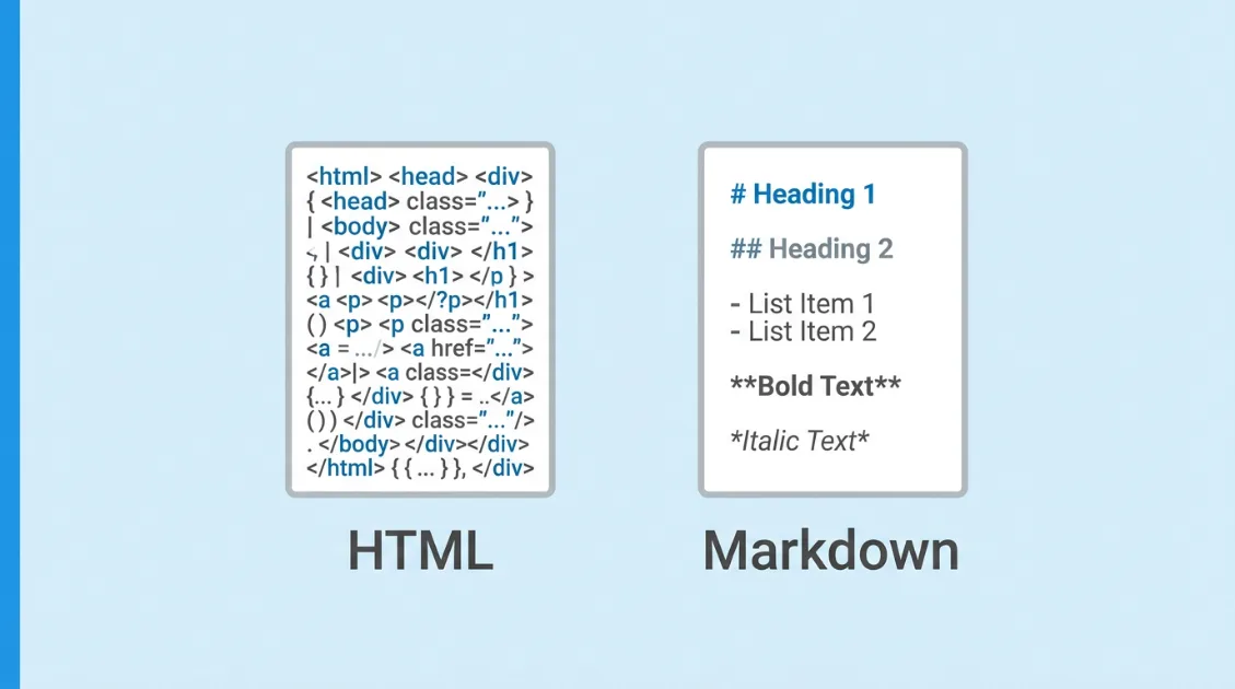 HTMLとMarkdownの比較イメージ