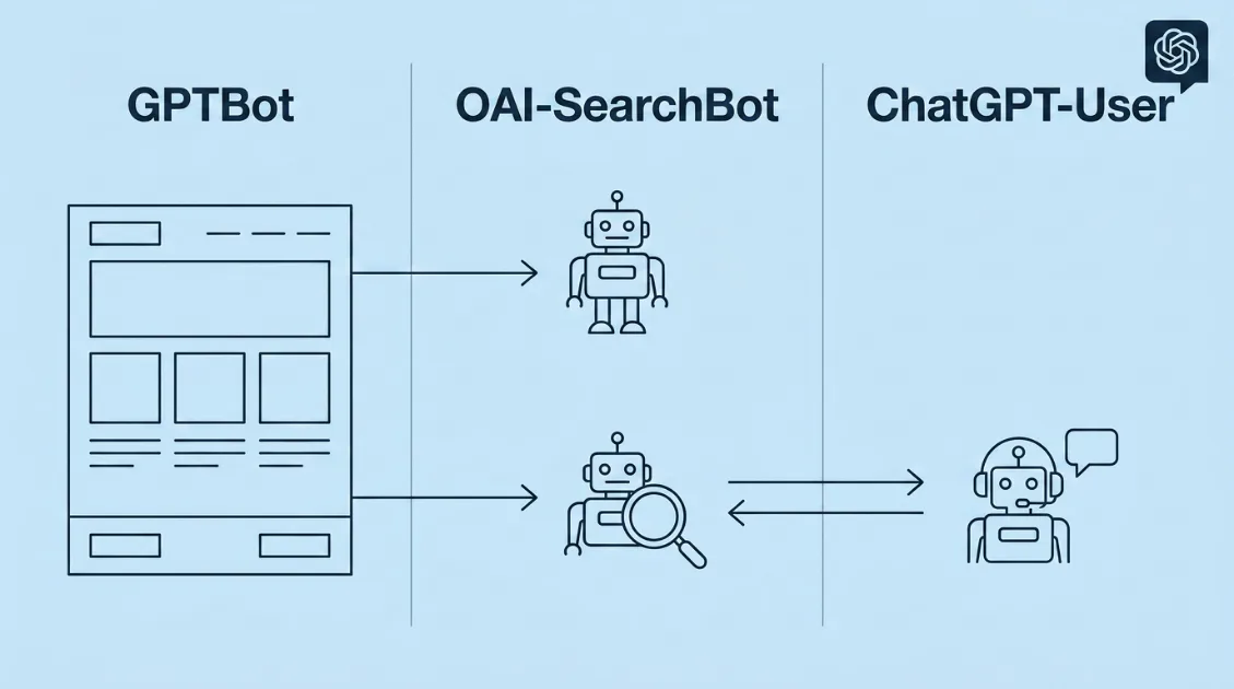 GPTBot・OAI-SearchBot・ChatGPT-Userの3つのBotの関係図