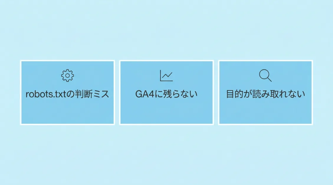 クローラー名を偽装されることで起きる3つの問題を示す図解